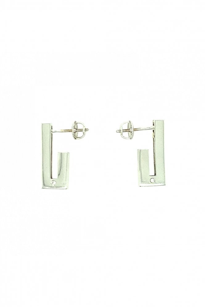 18ct White Gold Square Half Hoop Diamond Earrings