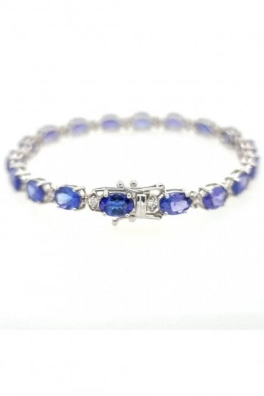 18ct White Gold Tanzanite & Diamond Bracelet Oval Tanzanite 16.26ct