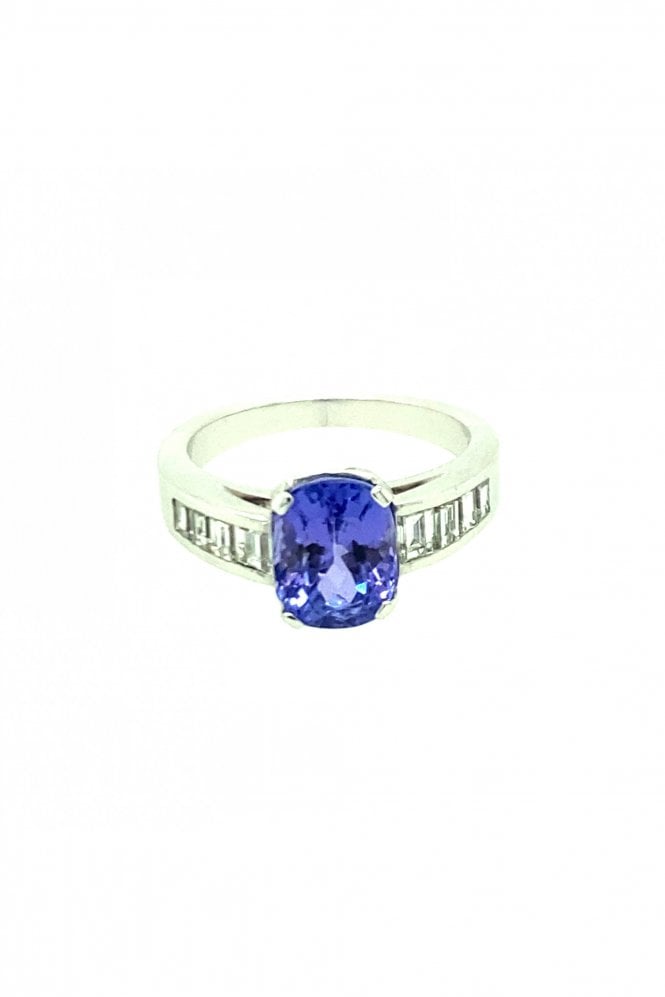 18ct White Gold Tanzanite Diamond Ring 2.58ct Radiant Cut Tanzanite