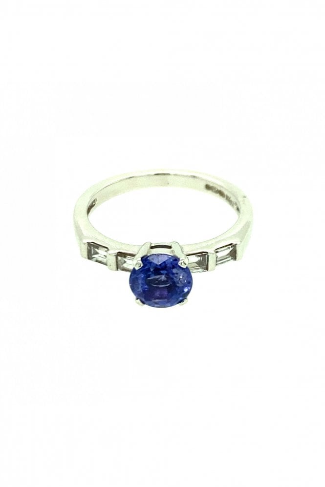 18ct White Gold Tanzanite & Diamond Ring Claw Set Round Brilliant