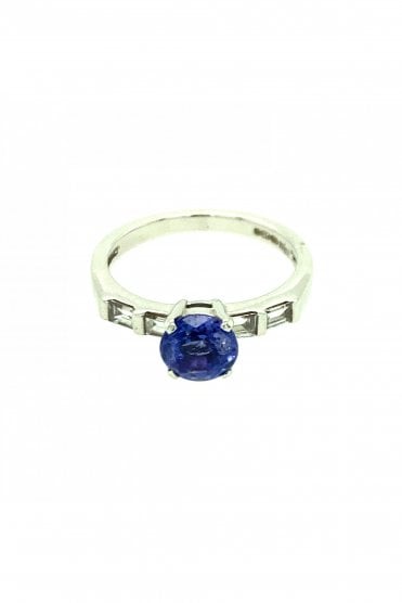 18ct White Gold Tanzanite & Diamond Ring Claw Set Round Brilliant