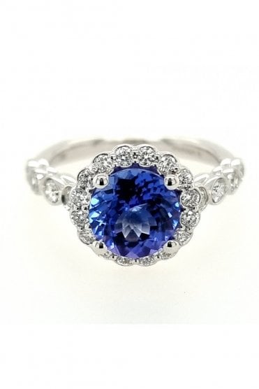 18ct White Gold Tanzanite & Diamond Ring Mount Diamond Weight 0.50ct Round Brilliant Cut