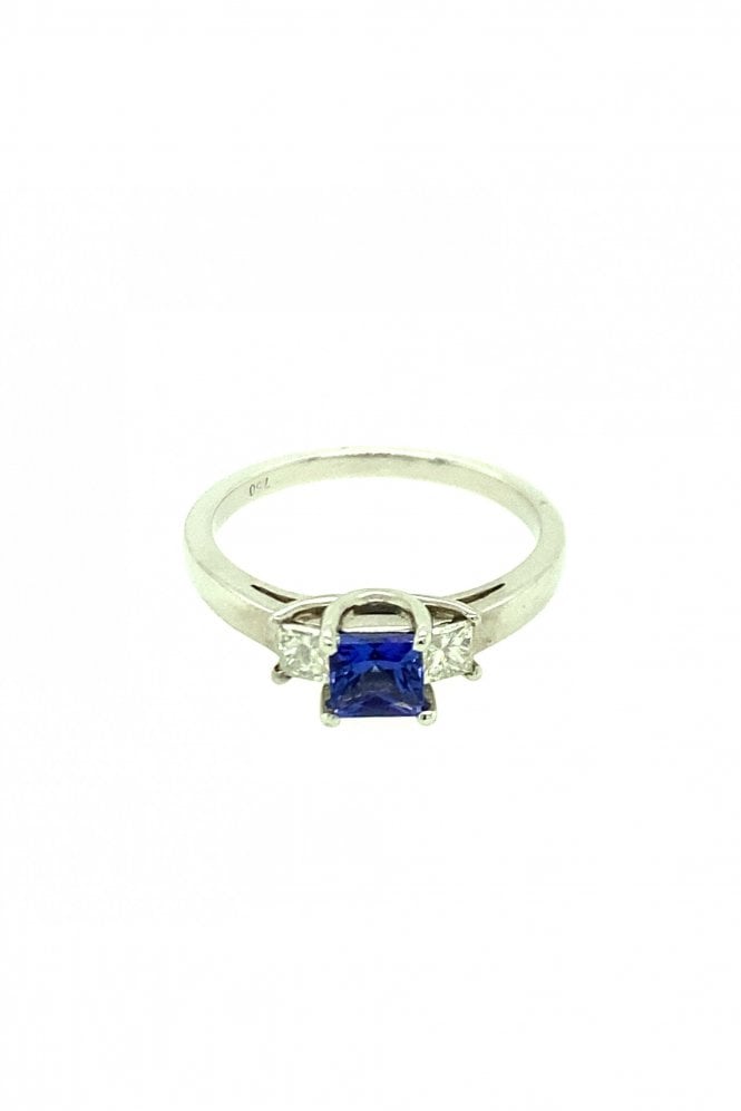 18ct White Gold Tanzanite & Diamond Ring Princess & Round Brilliant Cut