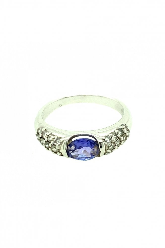18ct White Gold Tanzanite & Diamond Ring Tension Set