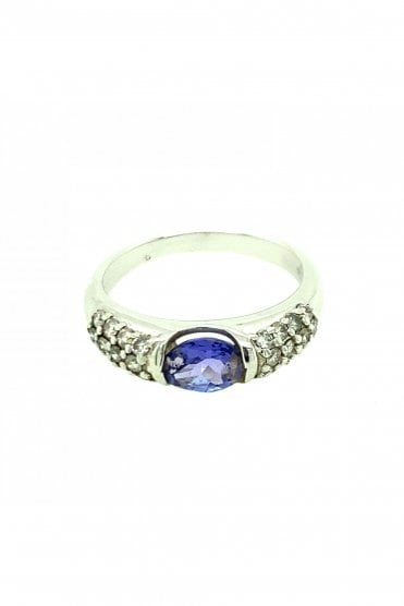 18ct White Gold Tanzanite & Diamond Ring Tension Set