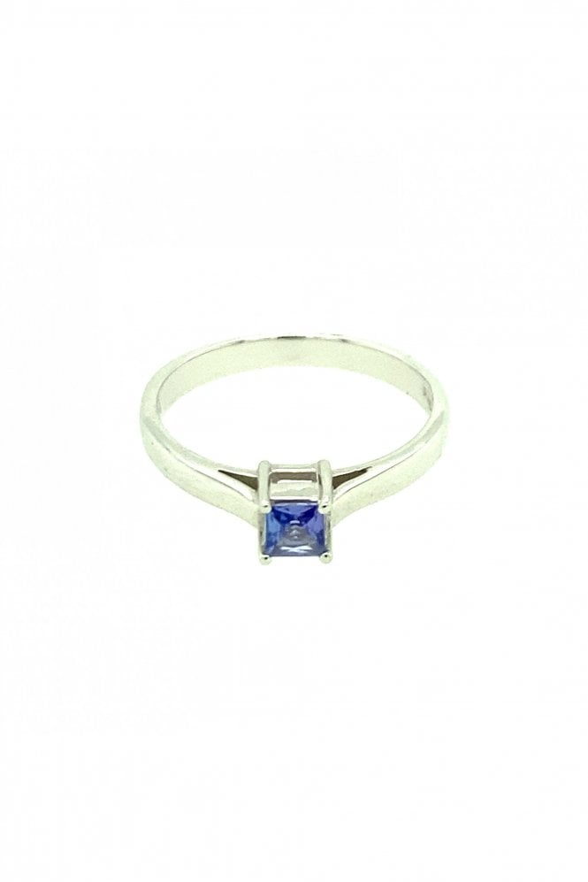 18ct White Gold Tanzanite Ring Princess Cut