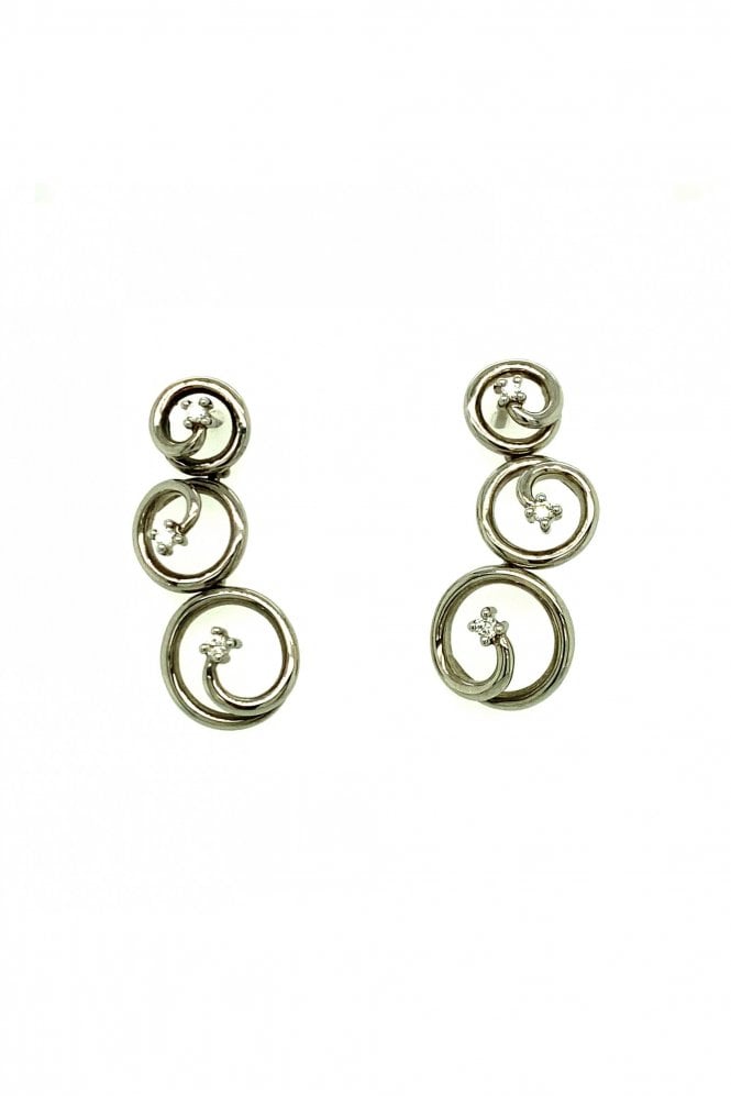 18ct White Gold Three Circle Drop Diamond Earrings