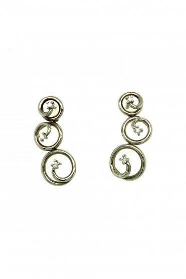 18ct White Gold Three Circle Drop Diamond Earrings