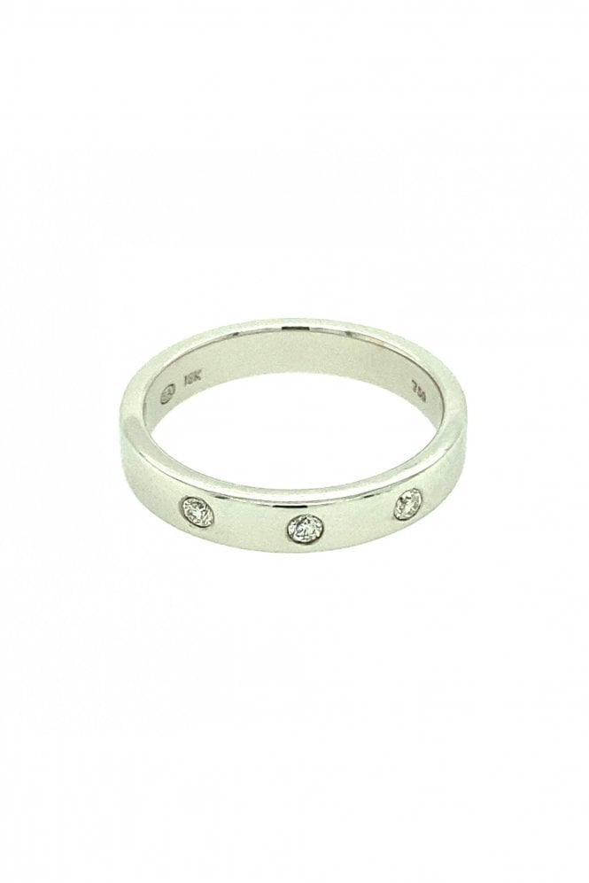 18ct White Gold Three Stone Diamond Band Round Brilliant Cut Band Width 3mm