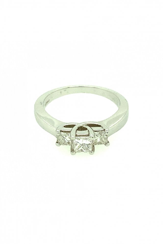 18ct White Gold Three Stone Diamond Ring Princess Cut 0.80ct