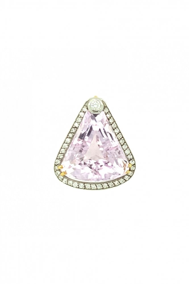 18ct White Gold Triangular Kunzite & Diamond Pendant