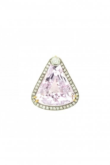 18ct White Gold Triangular Kunzite & Diamond Pendant