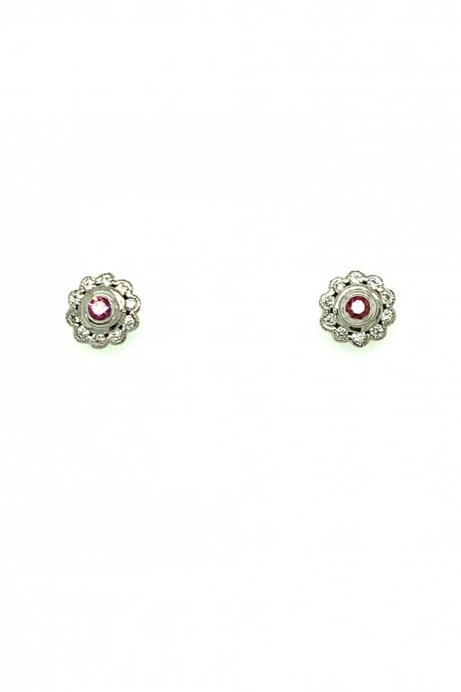 18ct White Gold White & Pink Diamond Stud Earrings