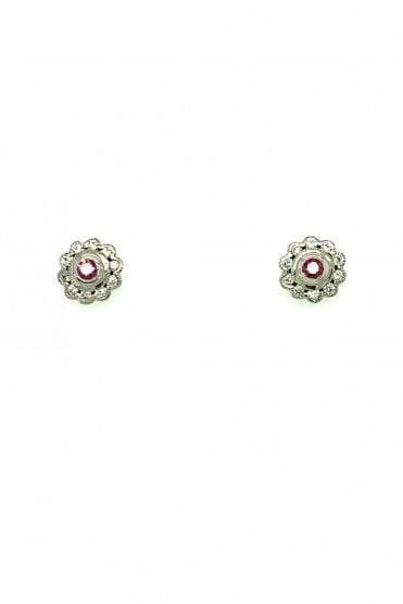 18ct White Gold White & Pink Diamond Stud Earrings