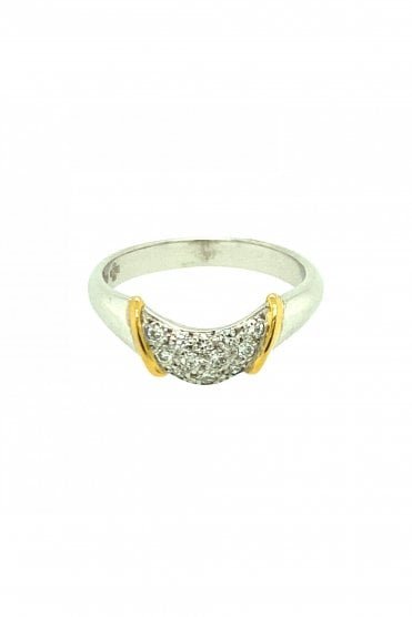 18ct White & Yellow Gold Diamond Ring Pave Set Round Brilliant 0.22ct