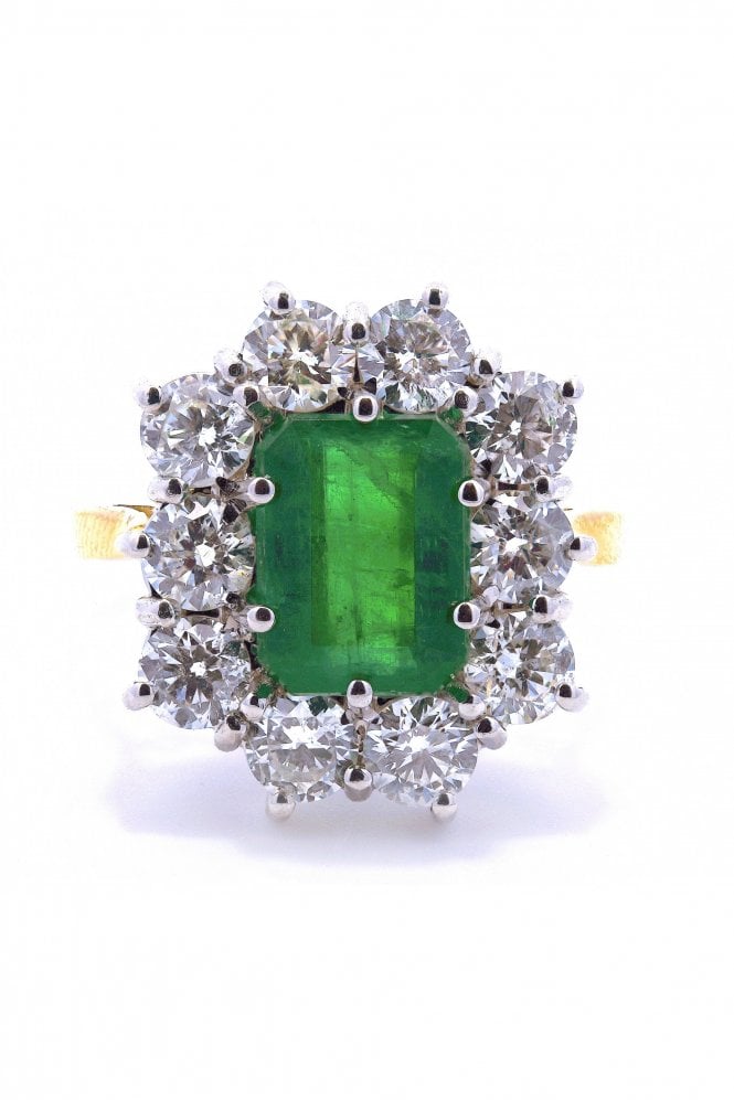 18ct White/Yellow Gold Emerald & Diamond Ring Emerald 18ct White Gold Claw Set