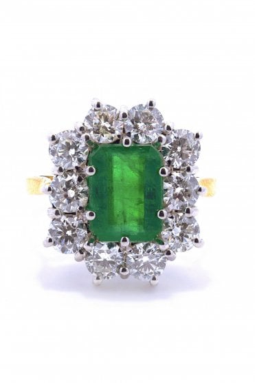 18ct White/Yellow Gold Emerald & Diamond Ring Emerald 18ct White Gold Claw Set