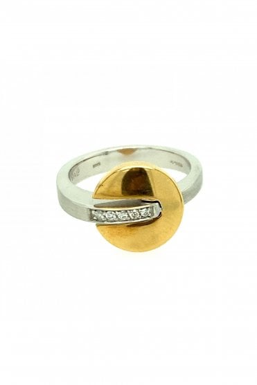 18ct White & Yellow Gold Fancy Diamond Ring Bead Set 0.54ct Round Brilliant Cut