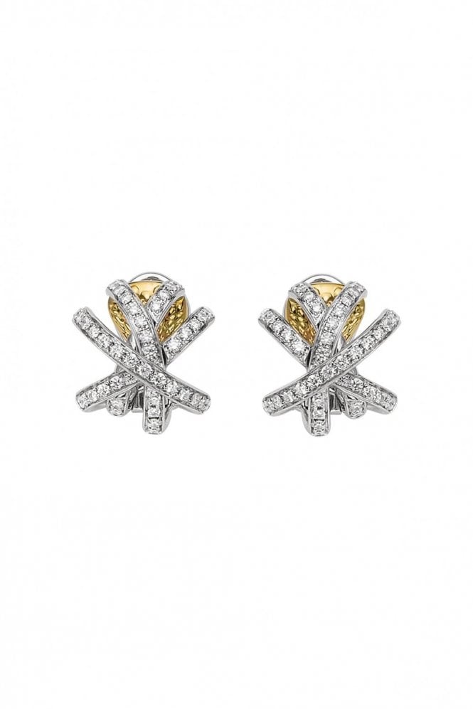 FOPE 18ct White & Yellow Gold with Pavé Set Diamond Knot Earrings OR662 PAVE