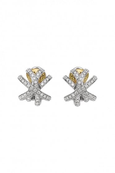 18ct White & Yellow Gold with Pavé Set Diamond Knot Earrings OR662 PAVE