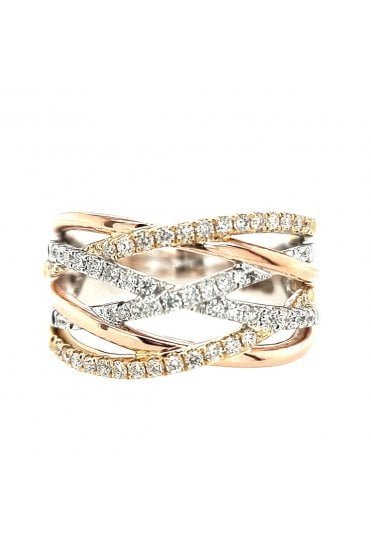18ct White, Yellow & Rose Gold Multi-strand Diamond Ring 18ct White & Yellow Gold Claw Set