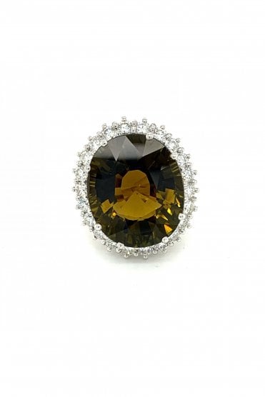 18ct Yellow Gold 20.19ct Oval Green Tourmaline & Diamond Cluster Ring