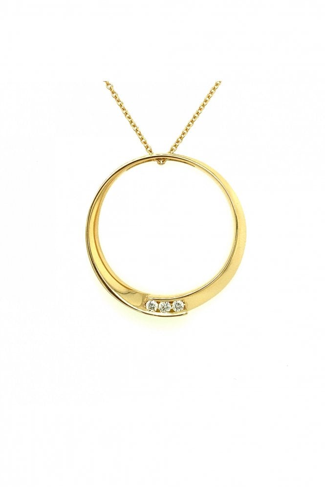 18ct Yellow Gold 3 Diamond Circle Pendant on Chain