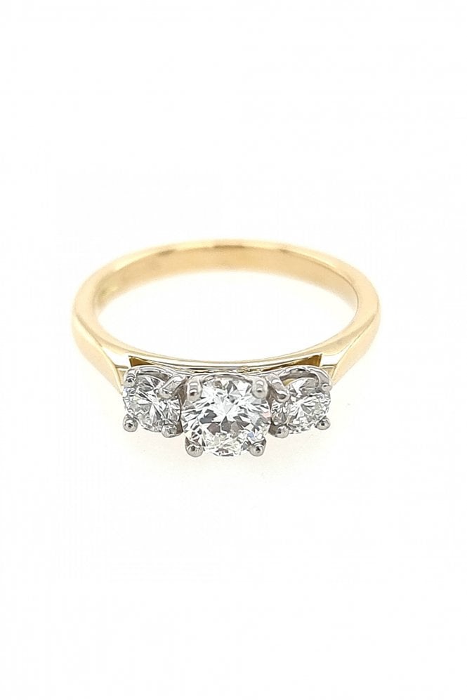 18ct Yellow Gold 3 Stone Diamond Ring, 18ct White Gold Claw Set 1x RBC Diamond 0.50ct w/ 2x RBC Diamond 0.39cts