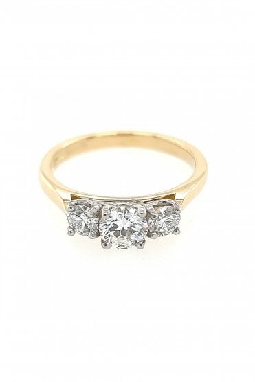 18ct Yellow Gold 3 Stone Diamond Ring, 18ct White Gold Claw Set 1x RBC Diamond 0.50ct w/ 2x RBC Diamond 0.39cts