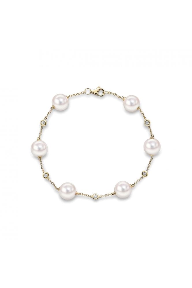 18ct Yellow Gold Akoya Pearl & Diamond Bracelet