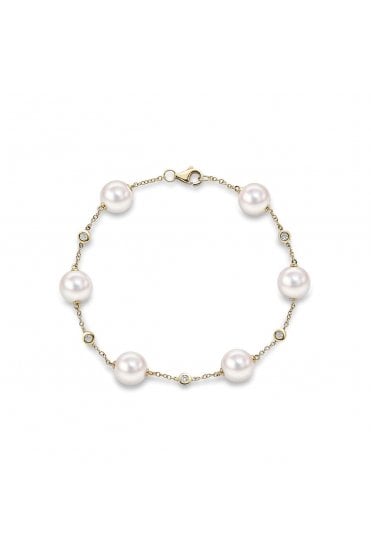 18ct Yellow Gold Akoya Pearl & Diamond Bracelet