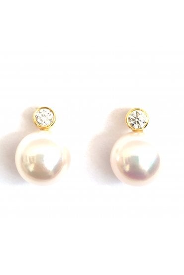 18ct Yellow Gold Akoya Pearl & Diamond Stud Earrings