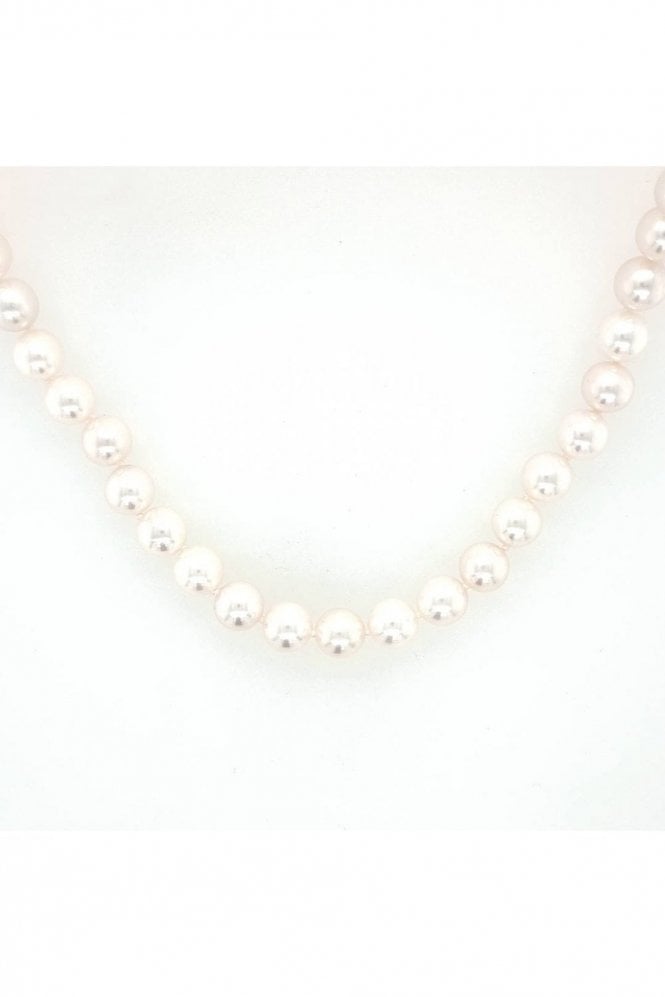 18ct Yellow Gold Akoya Pearl Necklace Scattered Diamond Set Clasp