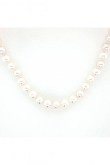 18ct Yellow Gold Akoya Pearl Necklace Scattered Diamond Set Clasp