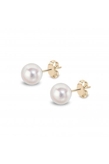  18ct Yellow Gold Akoya Pearl Stud Earrings 18ct Yellow Gold Posts & Butterflies