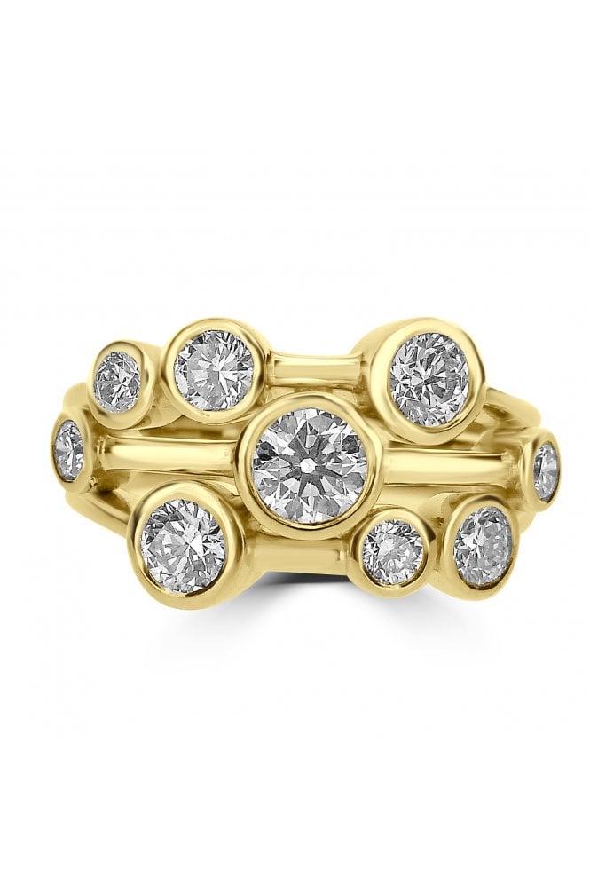 18ct Yellow Gold Bubble Diamond Ring Round Brilliant 1.55ct