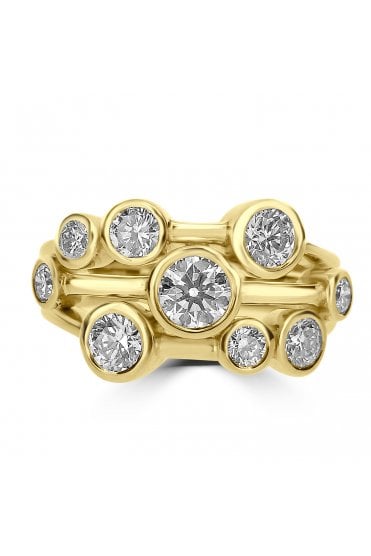 18ct Yellow Gold Bubble Diamond Ring Round Brilliant 1.55ct