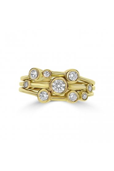 18ct Yellow Gold Bubble Stone Diamond Ring Round Brilliant 0.62ct