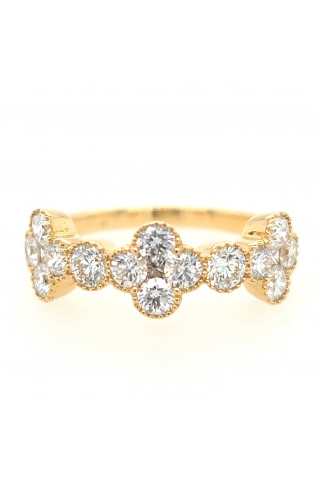 18ct Yellow Gold Diamond Clover Ring 18ct Yellow Gold Milgrain Set