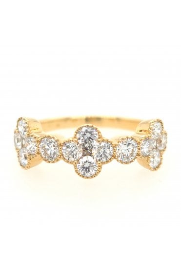 18ct Yellow Gold Diamond Clover Ring 18ct Yellow Gold Milgrain Set
