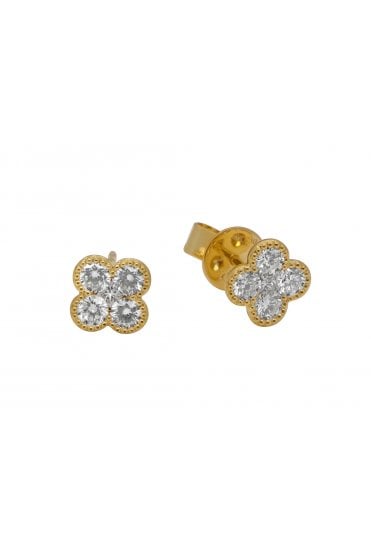 18ct Yellow Gold Diamond Clover Stud Earrings 18ct Yellow Gold Millgrain Set