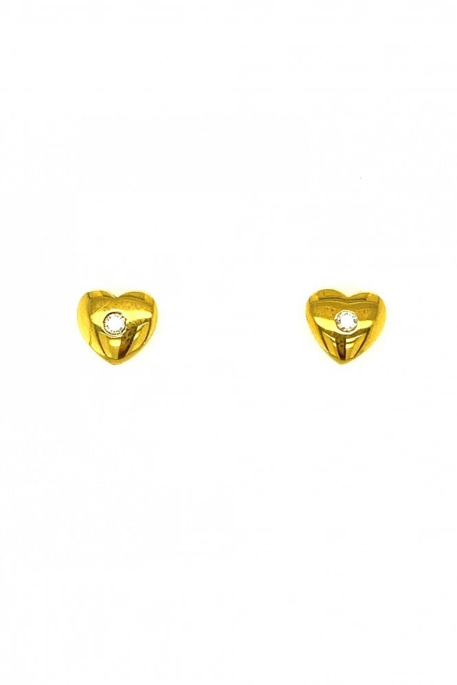 18ct Yellow Gold Diamond Heart Stud Earrings  Rubover Set Round Brilliant Cut