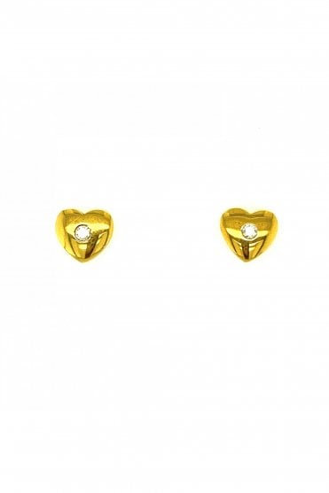 18ct Yellow Gold Diamond Heart Stud Earrings  Rubover Set Round Brilliant Cut