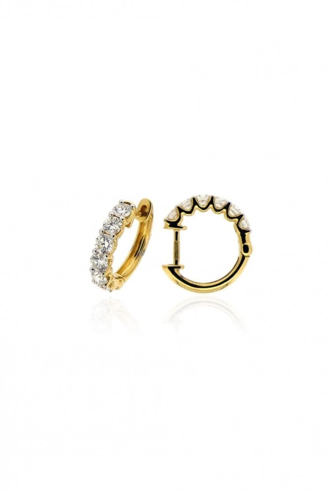 18ct Yellow Gold Diamond Hoop Earrings 18ct Yellow Gold Claw Set