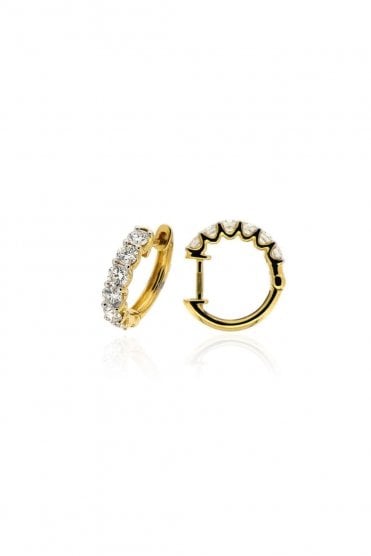 18ct Yellow Gold Diamond Hoop Earrings 18ct Yellow Gold Claw Set