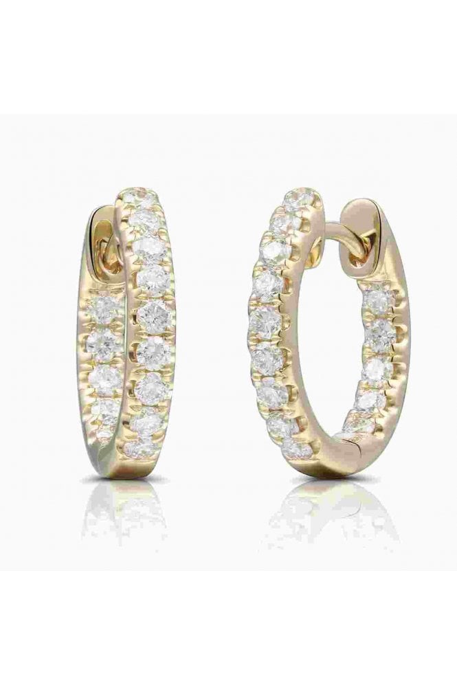 18ct Yellow Gold Diamond Hoop Earrings 18ct Yellow Gold Claw Set