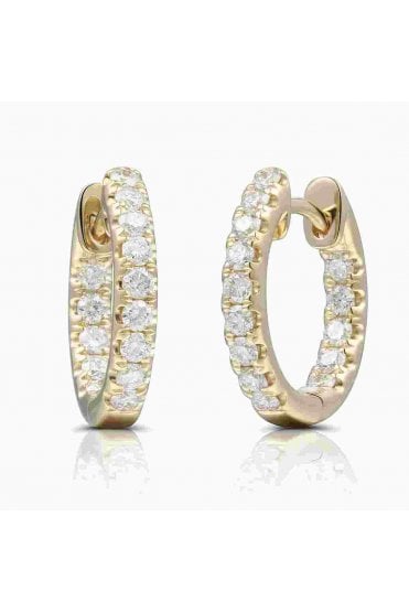 18ct Yellow Gold Diamond Hoop Earrings 18ct Yellow Gold Claw Set