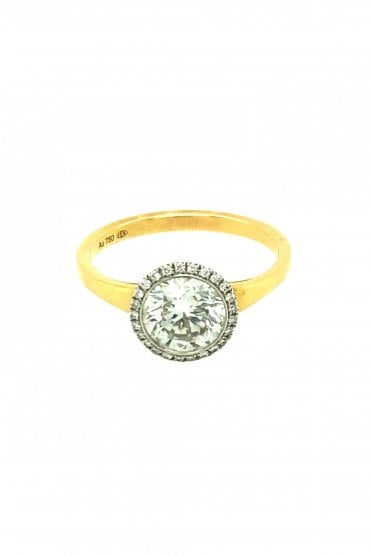 18ct Yellow Gold Diamond Ring Halo 18ct White Gold Rubbed Over Set