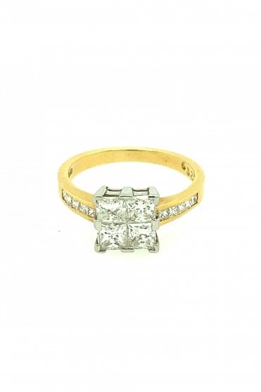 18ct Yellow Gold Diamond Ring Ilusion Set