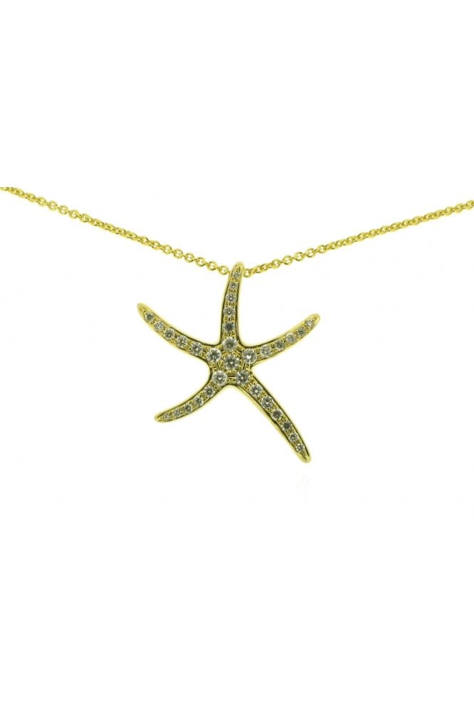 18ct Yellow Gold Diamond Starfish Pendant with Chain 18ct Yellow Gold Pavé Set